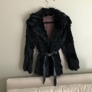 Vintage Rabbit Fur Coat w/Leather Belt